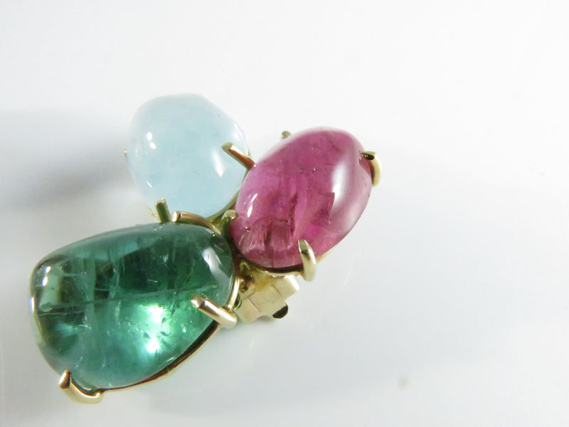 Vintage 14K Gold Clip-On Earrings with Tourmaline & Spinel