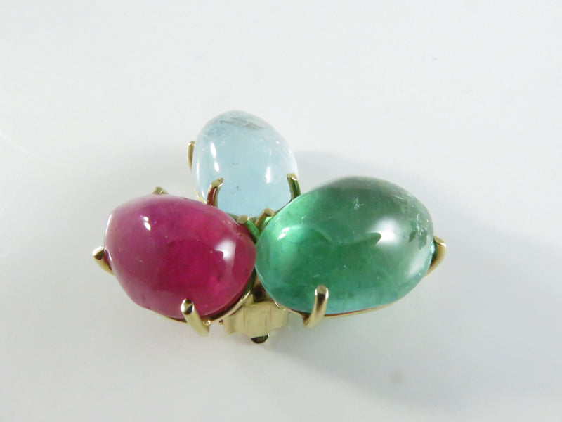 Vintage 14K Gold Clip-On Earrings with Tourmaline & Spinel