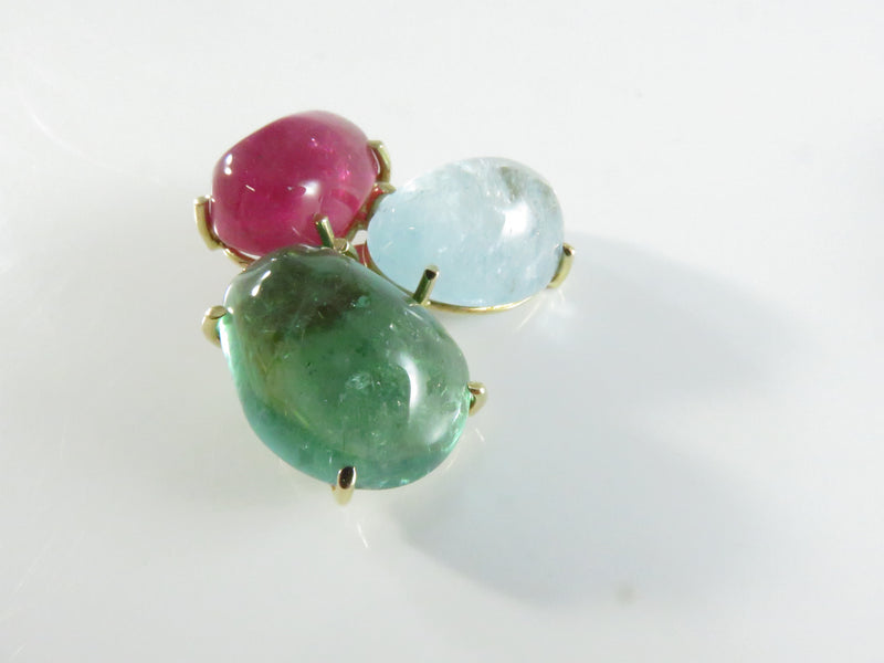 Vintage 14K Gold Clip-On Earrings with Tourmaline & Spinel