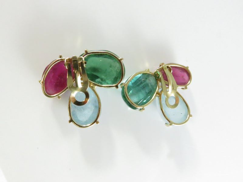 Vintage 14K Gold Clip-On Earrings with Tourmaline & Spinel