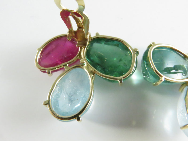 Vintage 14K Gold Clip-On Earrings with Tourmaline & Spinel