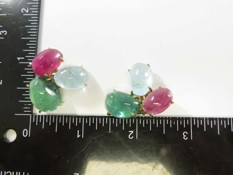 Vintage 14K Gold Clip-On Earrings with Tourmaline & Spinel