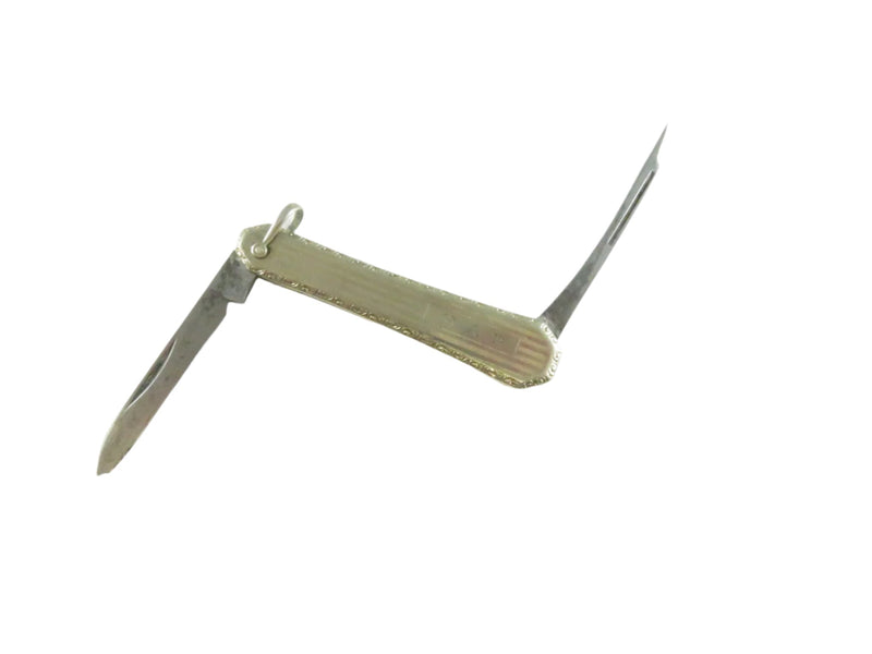 Lustern 12K White GF Pocket Fruit Knife FOB - Art Deco - For Repair — Gold, White Gold — front view