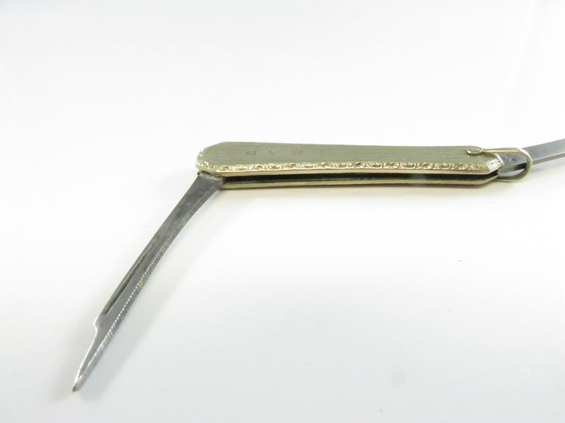 Lustern 12K White GF Pocket Fruit Knife FOB - Art Deco - For Repair