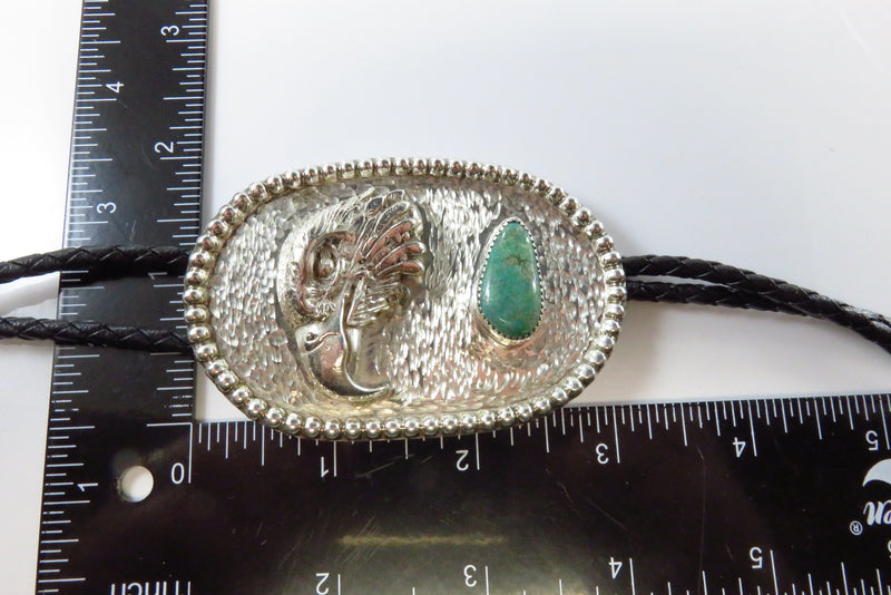 Sterling Silver Oval Plaque with Eagle & Turquoise Bolo Tie by Cheyenne Mel Whit