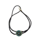 Vintage Petite 1 3/16 Round Turquoise Cluster Bolo Tie in Sterling Unsigned