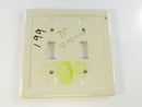 Ceramic Leaf Design 2-Gang Toggle Switch Plate, Circa 2000, 5 in, USA double handmade American botanical green yellow