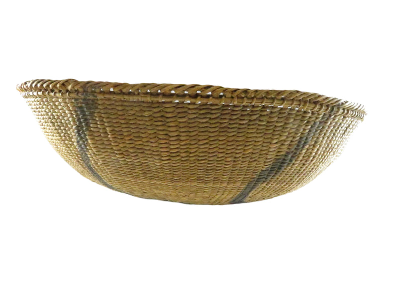 Vintage Round Woven Gathering Basket - Possible Native American Coil Construction - Black Decorative Paint