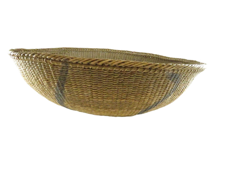 Vintage Round Woven Gathering Basket - Possible Native American Coil Construction - Black Decorative Paint