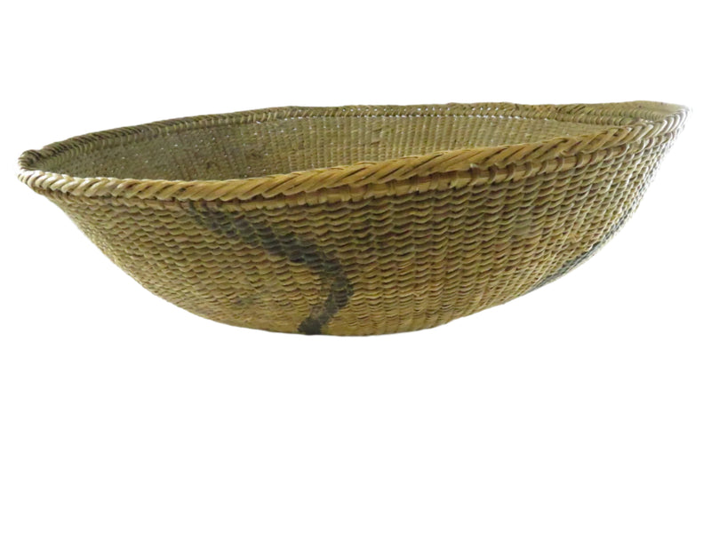 Vintage Round Woven Gathering Basket - Possible Native American Coil Construction - Black Decorative Paint