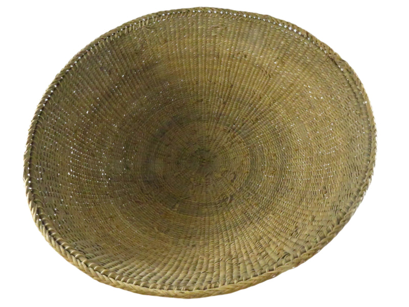 Vintage Round Woven Gathering Basket - Possible Native American Coil Construction - Black Decorative Paint