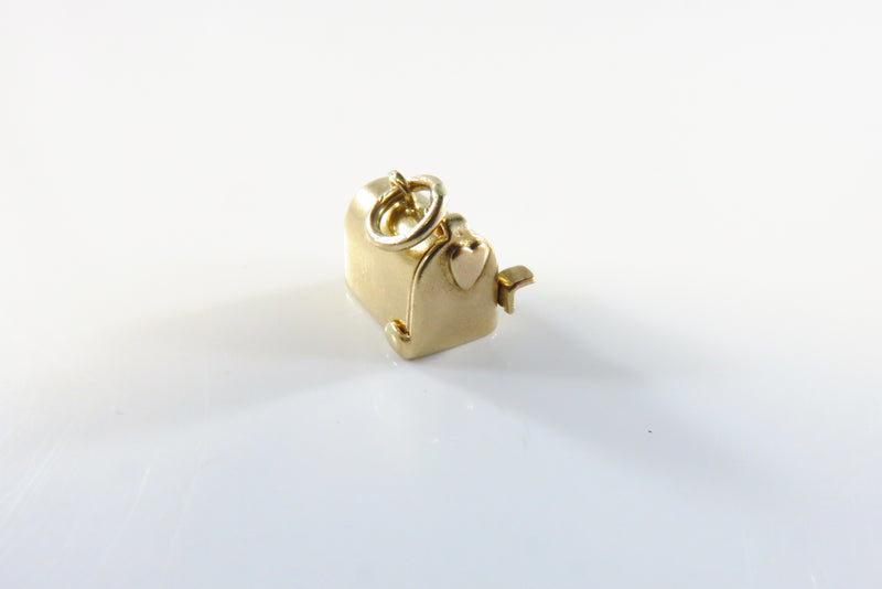 14K Gold Charm Vintage Mailbox Charm with Moving Flag Opening Door