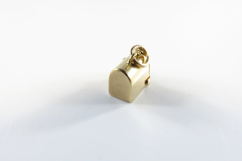 14K Gold Charm Vintage Mailbox Charm with Moving Flag Opening Door