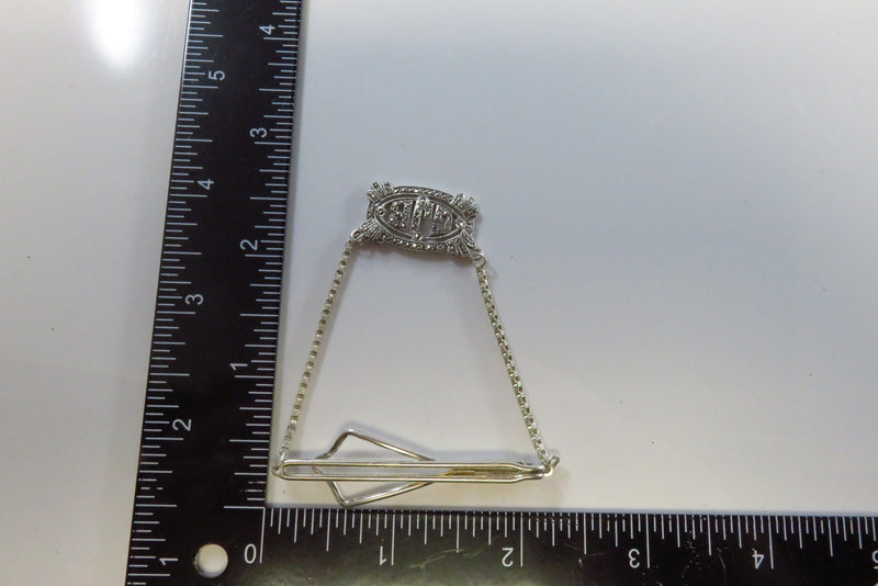 Sterling Tie Bar Clamp With Dangling Marcasite Vanity GJB Plaque by Manleigh
