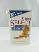 Angled front and side view of Winston Select Lights pack showing Complimentary barcode panel
