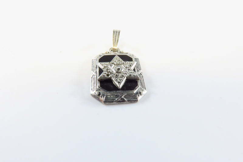 Vintage Star of David Pendant Onyx Plaque Sterling with Marcasite Accenting