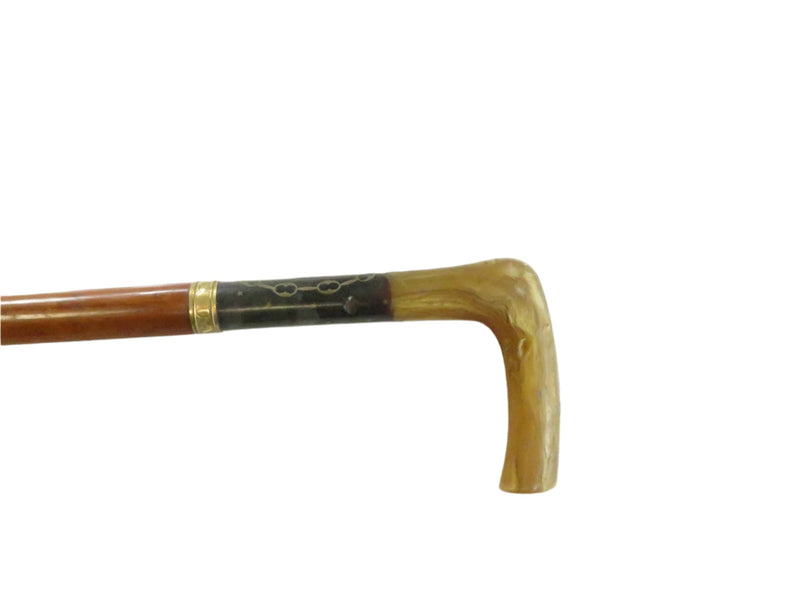 Antique Presentation Cane - Faux Tortoiseshell & Inlaid Stars - Engraved Shield - c1900 — Gold — front view