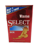 Front view of metallic red Winston Select Box with Buy 1 Get 1 Free banner and eagle graphic