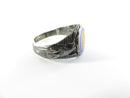 Right-side view of sterling military signet ring with eagle shank and enamel face