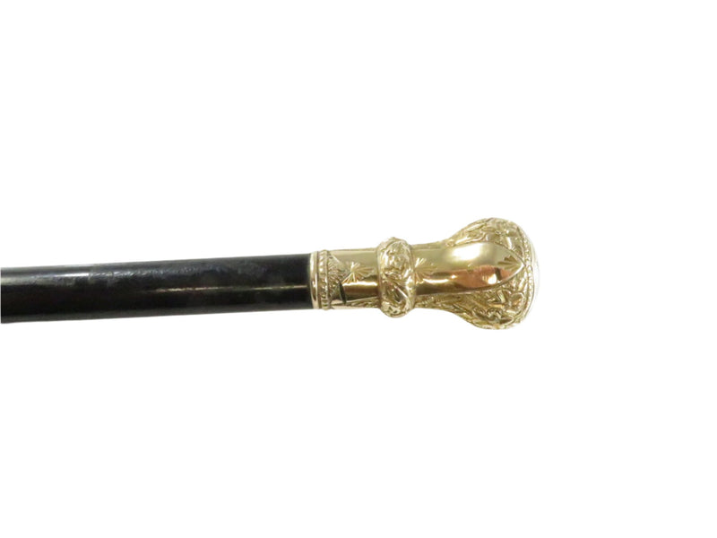 Antique Victorian Ebony Walking Stick - Gold-Filled Knob Grip Handle - Engraved Initials - Project Piece — Gold, Rose Gold —