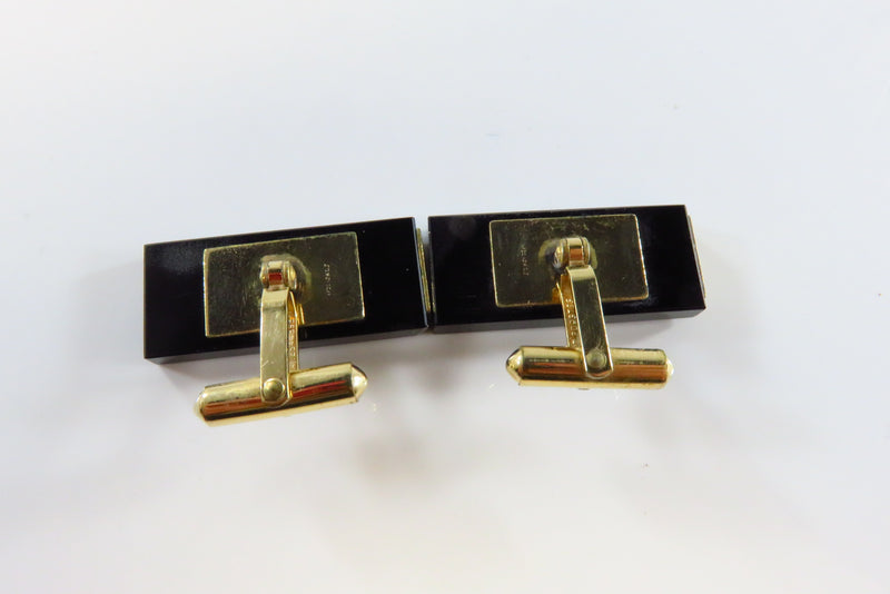 Vintage Destino Onyx Gold Filled Cufflink Set Hinged Post With Bullet Back