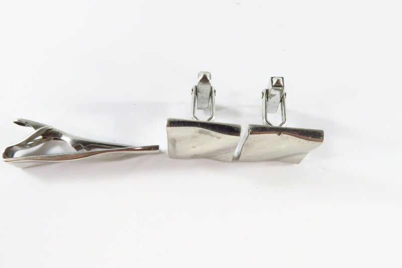 Swank Sterling Silver Cufflink Set & Tie Bar Clip Vintage Bullet Back Cufflinks