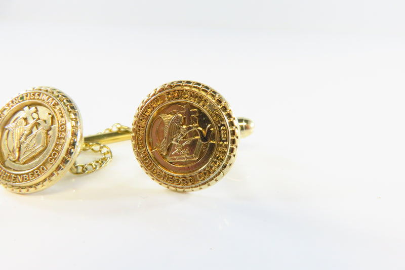 Rare Muhlenberg College Cufflink & Tie Tack Set Gold Filled Vintage