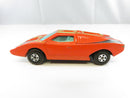 Front view of orange Matchbox Lamborghini Countach with number 8 hood graphic