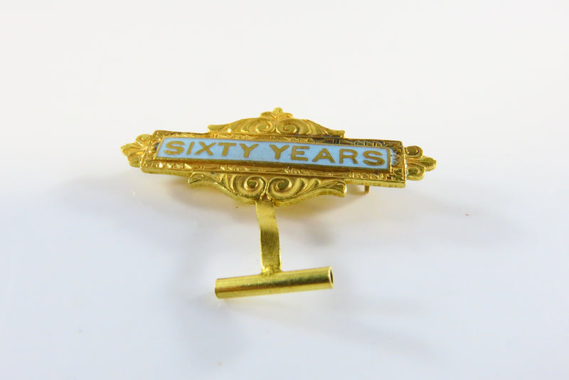 Antique Blue Enamel Yellow Gold Filled 60 years of Service Partial Pin Unknown