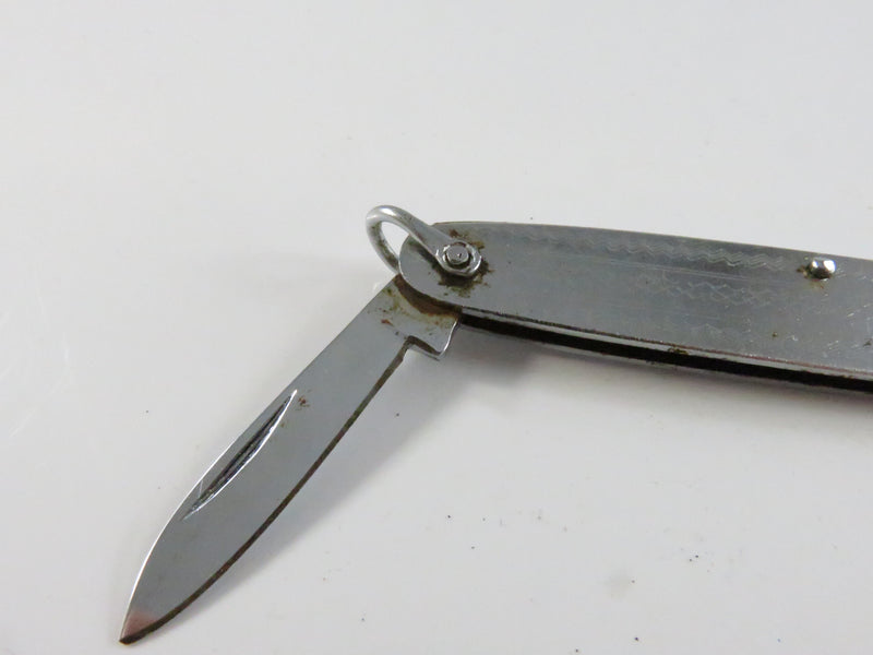 Vintage Keychain Pen Knife FOB - Silver Tone - Textured - 3" - Needs Cleaning