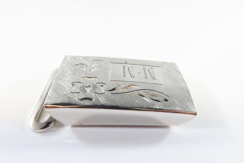 Vintage Sterling Silver Engraved Letter M M Belt Buckle Folding Lock 1" Belt