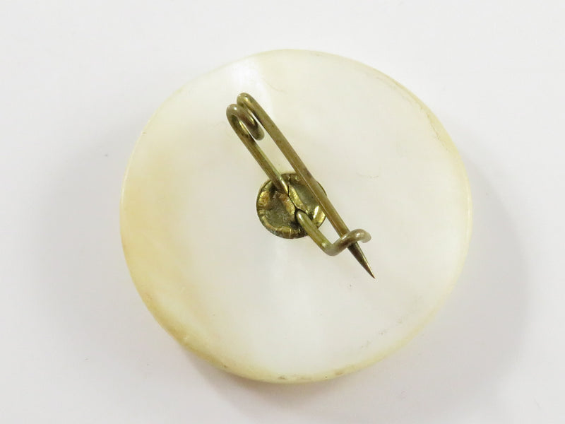 Carved Shell Round Button Brooch Victorian Style Mother of Pearl Carved Details