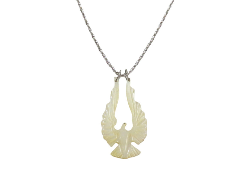 Carved Shell Eagle Pendant Mother of Pearl 15 3/4" TL Chain Native American Style — Necklaces & Pendants • Silver • Pearl — f