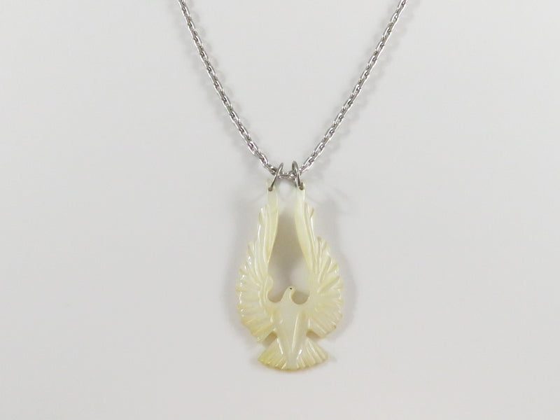 Carved Shell Eagle Pendant Mother of Pearl 15 3/4" TL Chain Native American Style