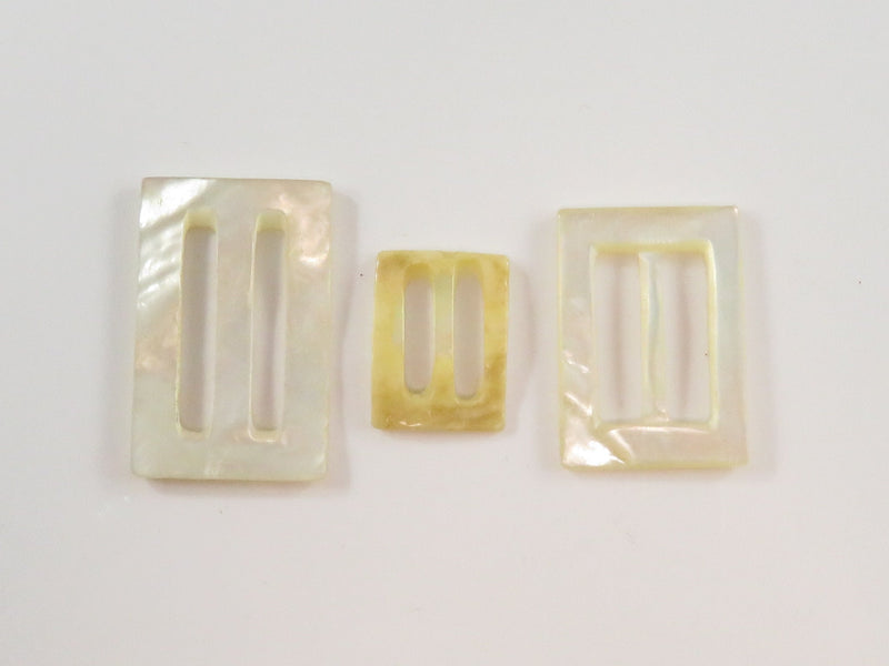 Collection of 3 Carved Shell Shoe Buckles Victorian Style Mother of Pearl — Shoe Buckle • Pearl — front view