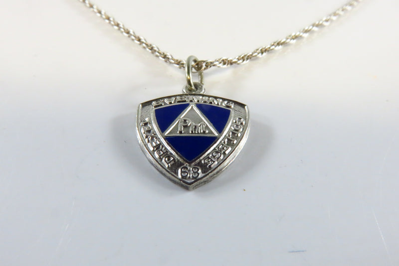 1968 Drexel Evening College Sterling Blue Enamel Pendant with 18" 925 Chain