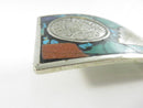 Vintage Rectangular Aztec Calendar Pyramid Belt Buckle Mixed Stones 1 7/8" Belt