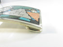 Vintage Rectangular Aztec Calendar Pyramid Belt Buckle Mixed Stones 1 7/8" Belt