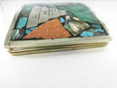 Vintage Rectangular Aztec Calendar Pyramid Belt Buckle Mixed Stones 1 7/8" Belt