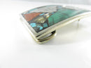 Vintage Rectangular Aztec Calendar Pyramid Belt Buckle Mixed Stones 1 7/8" Belt