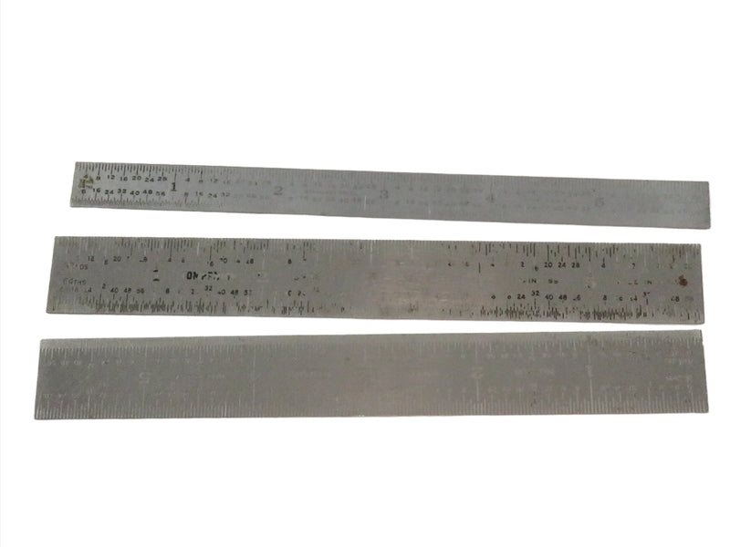 Vintage Set of 3 Drafting Crafting 6" Stainless Metal Rulers General, Companion,