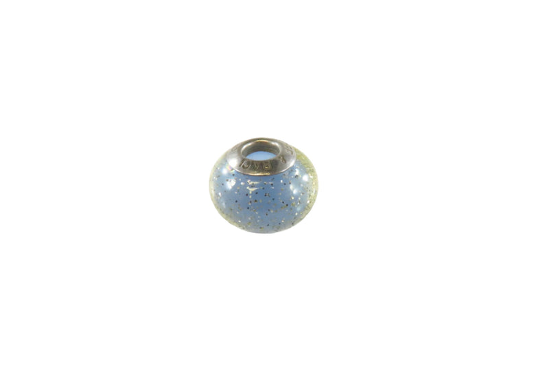 Sterling Silver Amore & Baci Murano Clear & Blue Glass Charm Bead with Glitter 1