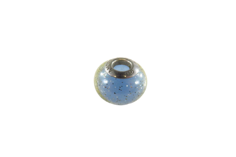 Sterling Silver Amore & Baci Murano Clear & Blue Glass Charm Bead with Glitter 1