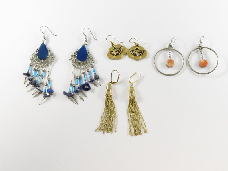 Grouping of 4 Pairs Costume Earrings Ear Wire Dangle Designer Samuel Burch & Art — Earrings • Pearl — front view