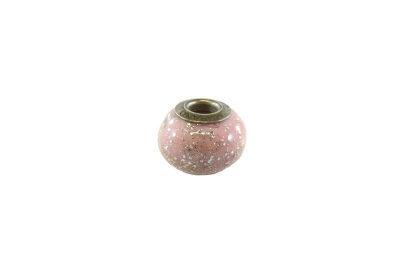 Sterling Silver Murano Glass Bead Charm Pink with Silver Glitter 14.63mm