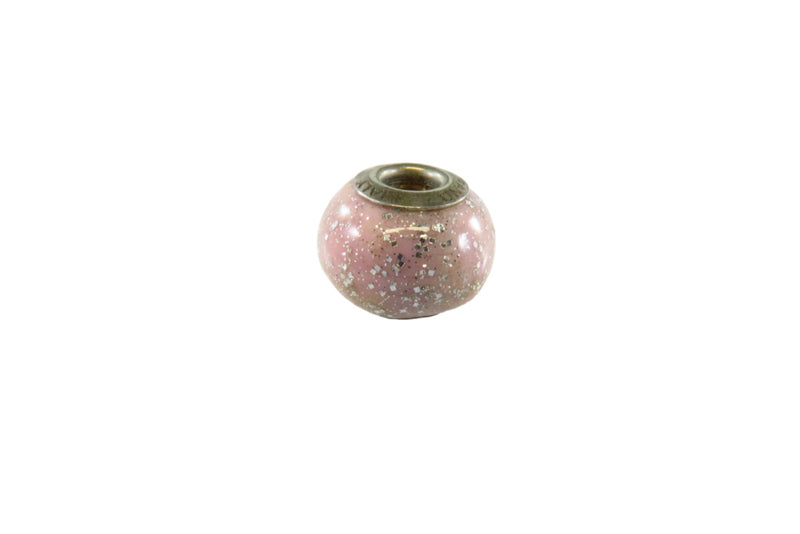 Sterling Silver Murano Glass Bead Charm Pink with Silver Glitter 14.63mm