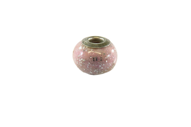 Sterling Silver Murano Glass Bead Charm Pink with Silver Glitter 14.63mm