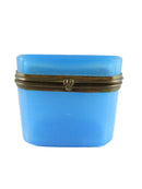 Antique Blue Opaline Glass Box - French Style - Trinket/Jewelry Box - 3" — front view