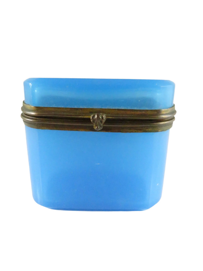 Antique Blue Opaline Glass Box - French Style - Trinket/Jewelry Box - 3" — front view