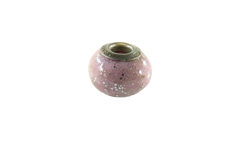 Sterling Silver Murano Glass Bead Charm Pink with Silver Glitter 14.63mm